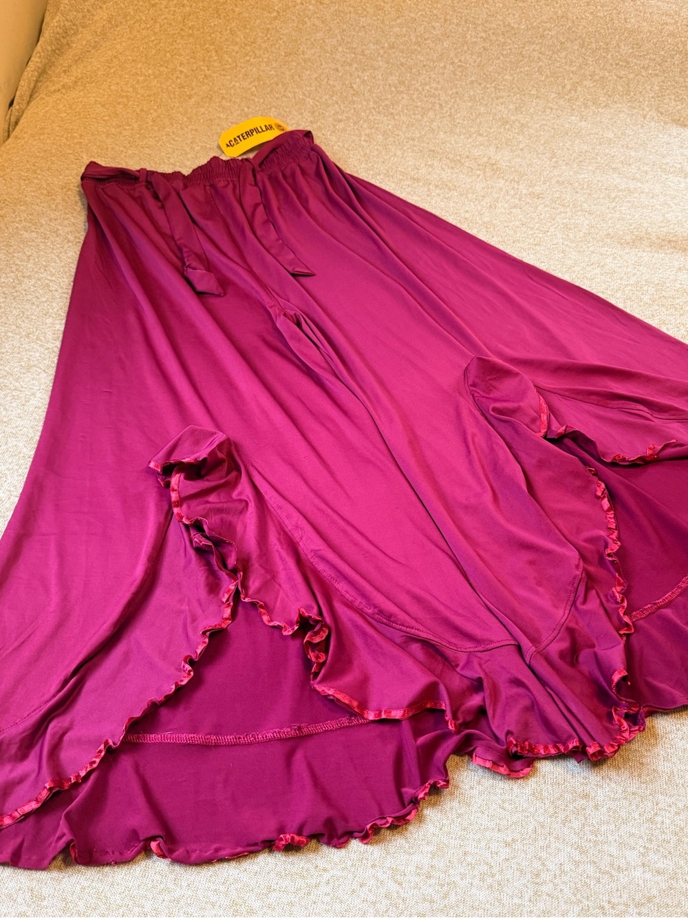 Caterpillar Ruffled High-Low Maxi Palazzo Pants in Deep Magenta